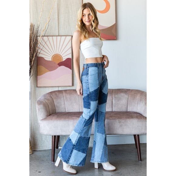 Oli & Hali Washed Patchwork Denim Flares - Picture 4 of 11
